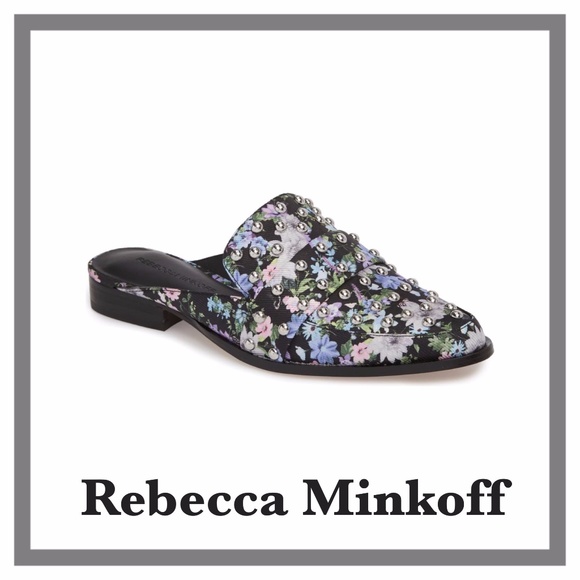 REBECCA MINKOFF MILENA STUDDED SILK LOAFER MULE - Picture 1 of 13